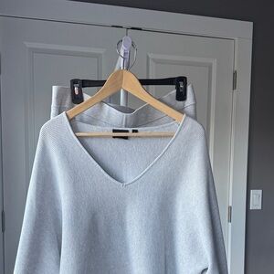 NWOT Elegant V-Neck Light Gray Sweater and Pant Set